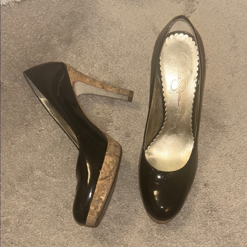 Jessica Simpson Black Heels with Cork Accent